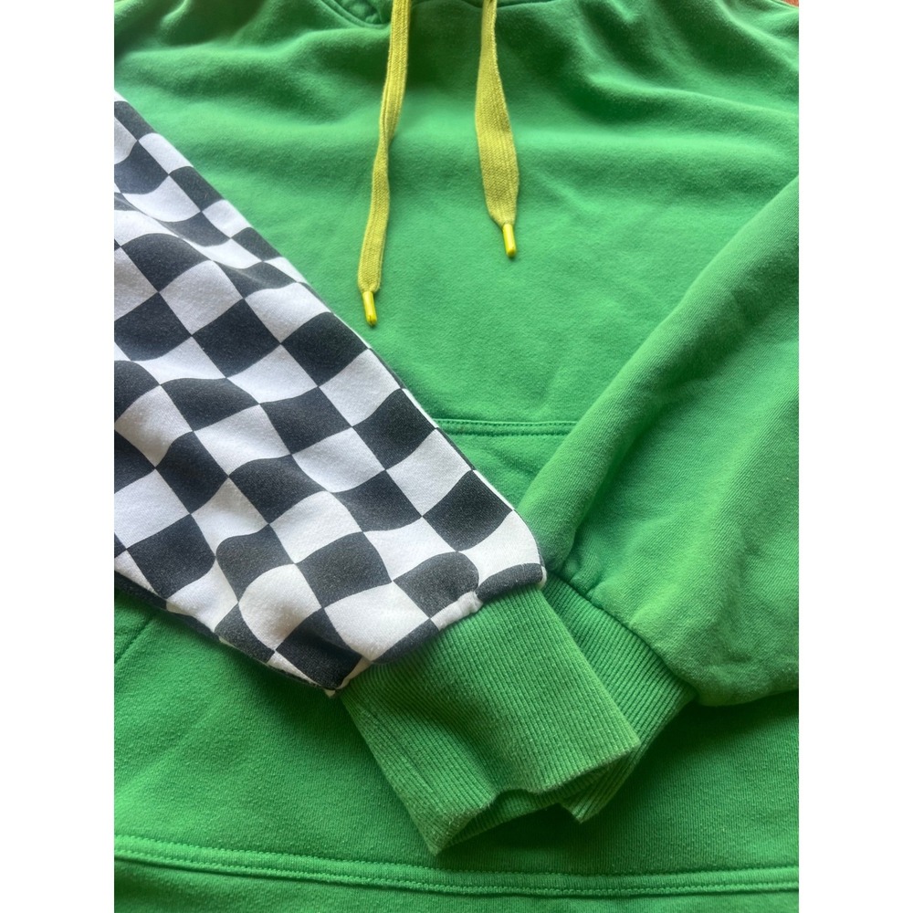 Vans Mens XL Green Checkerboard Sleeve Funnel Neck Hoodie Sweatshirt - Picture 3 of 7